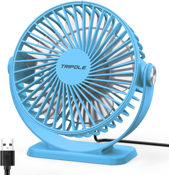 Tripole Usb Powered Desk Fan Small Personal Fan 3 Speeds Strong Airflow Mini Fan 360°Rotation Portable Fan 5.1 Inch Table Fan