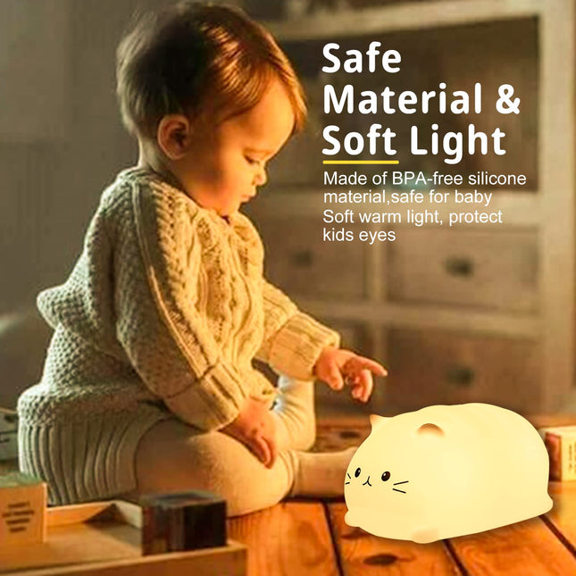 ZKLiLi Cat Night Light, Cute Cat Nursery Lights USB Rechargeable Cat Lamp Nightlight Birthday Christmas with 7-Color Breathing Modes for Kids Baby Children (Cat - MB)