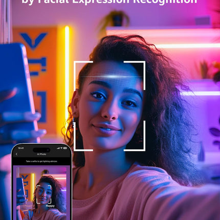Lepro WL1 AI Smart RGB Wall Lights for Christmas Decorations, LLM AI Generated Lighting with LightBeats Music Sync, Voice Control Via App, Wi-Fi & Bluetooth LED Light Bars, 6 Pcs with 2 Corners