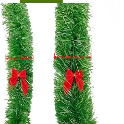 50 Feet Christmas Garland Decoration, ENLAYER 6 Inch Width Soft Green Holiday Decor for Holiday Happy Year Party Tree Home Office Event with 12 Red Bow Tie(6Inch,1PCS)