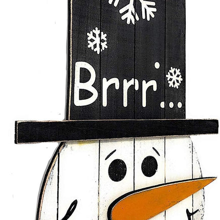 Snowman Sign Christmas Holiday Decoration Door Wall Indoor Outdoor Wooden Hanging (Snowman Brrrr)