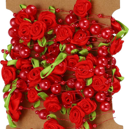 PATIKIL Rose Pearl String Beads, 16.4 Ft Artificial Pearl Wire Garland for Christmas Party DIY Craft Home Wedding Decorative, Red