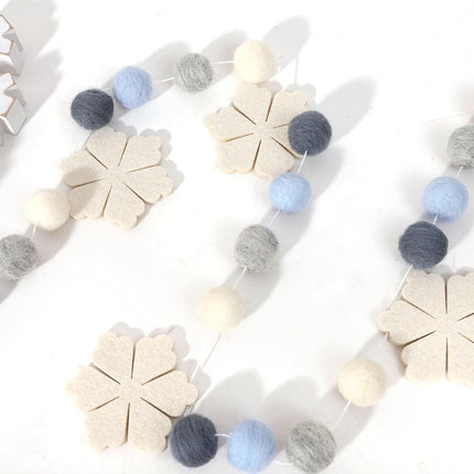 Felt Snowflake Garland - Snowflake Felt Ball Garland, Winter Wall Decor, Christmas Garland, Winter Wonderland Banner
