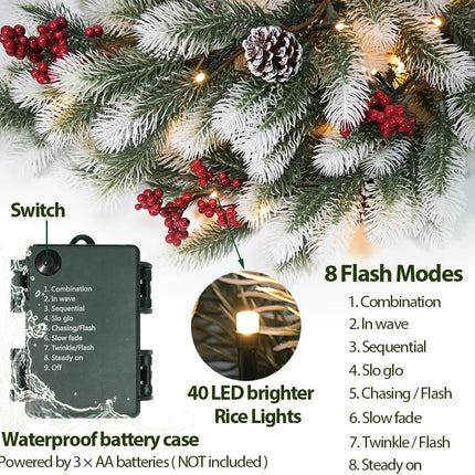 Dense Christmas Garland with Lights 6.56 FT Christmas Long Cedar Garlands for Xmas Tree Christmas Snowy Winter Pine Garlands Greenery Garland for Table Mantle Wall Indoor Outdoor Christmas Decorations