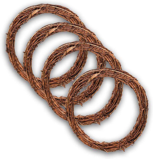 Grapevine Wreath Set, Marrywindix 4 Pieces Natural Vine Branch Wreath Christmas DIY Rattan Wreath Garland for Christmas Holiday Craft Wedding Decor (10 in.)