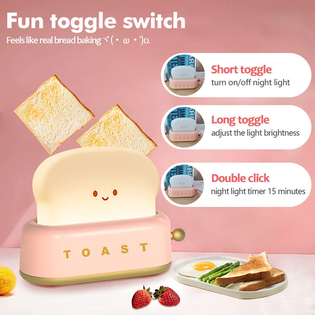 QANYI Cute Desk Decor Toaster Lamp, Kawaii LED Toast Bread Night Light Rechargeable and Portable Light with Timer, Christmas s Ideas for Baby Kids Girls Teens Teenages