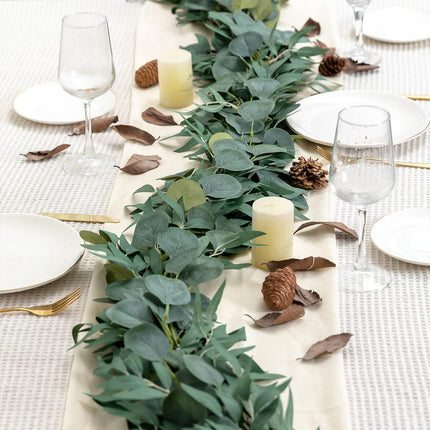 Floweroyal 2 Pack Greenery Garlands 6.56FT Artificial Eucalyptus Garland with Willow Leaves Faux Silver Dollar Leave Vines for Wedding Arch Table Centerpieces Party Backdrop Doorframe Decoration.