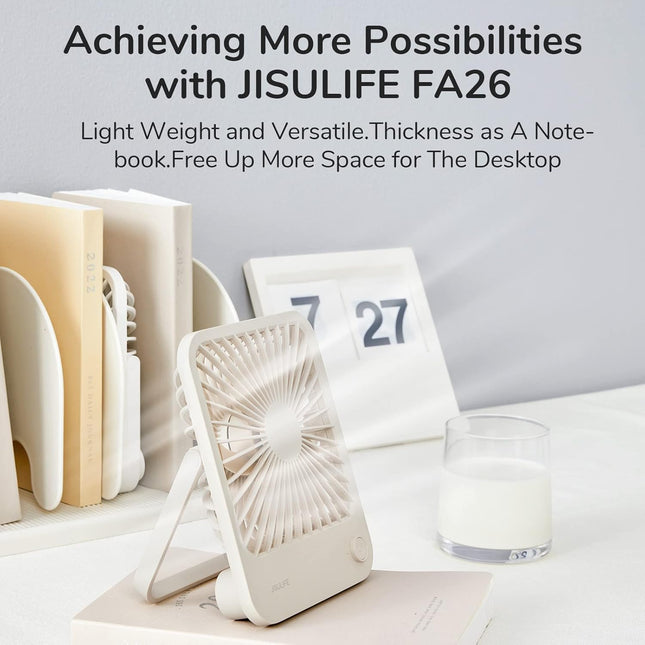 Jisulife Desk Fan Battery Rechargable Fan，4500Mah 180°Foldable Portable Personal Fan, 4 Speeds Adjustable Long BatteryLife