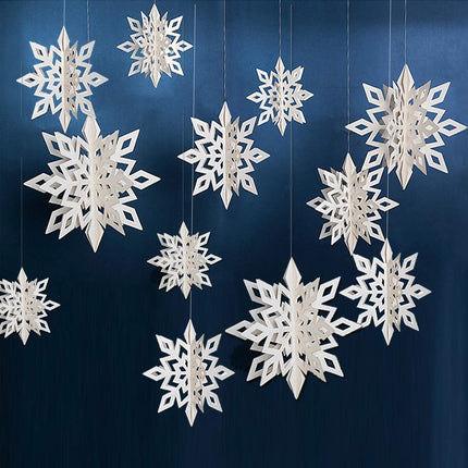 OuMuaMua Winter Christmas Hanging Snowflake Decorations, 12PCS Snowflakes Garland & 12PCS 3D Glittery Large White Snowflake for Christmas Winter Wonderland Holiday Year Party Home Decorations