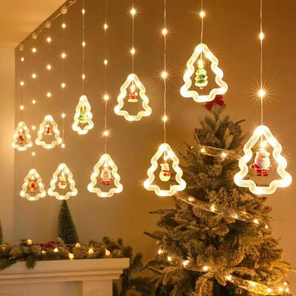 Christmas String Lights Indoor/Outdoor,10 Circle/Star/Tree Lights 120 LED Christmas Decorations Light,Christmas Window Curtain Light 16 FT Waterproof Fairy String Light Warm lamp