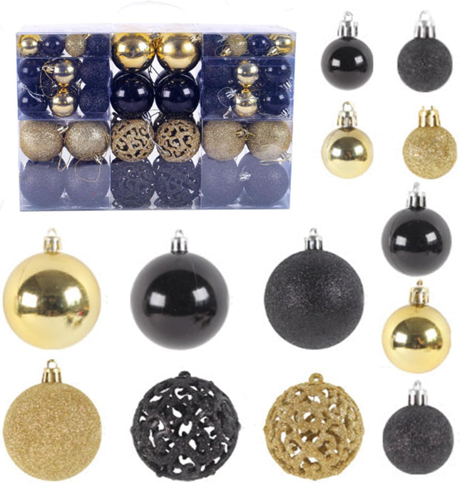 100 Pcs Christmas Ball Ornament Set, Black and Gold Shatterproof Christmas Decorations Set Hanging Plastic Xmas Balls for Home, Holiday, Wedding, Xmas Hanging Decortions