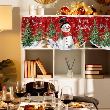 Christmas Tie Up Curtains Valances for Windows, Cute Snowman Xmas Tree Rod Pocket Blackout Balloon Curtain, Rustic Farmhouse Valance Curtains Topper Decor for Bedroom, Cafe - Red 54"x18"