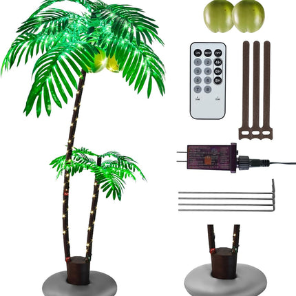 6FT Lighted Fake Palm Tree with 2 Trunks Artificial Palm Tree with LED Lights, for Home Decoration, Parties, Christmas, Nativity Scenes, and Outdoor Patios (6FT-2 Trunks)