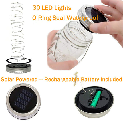 Solar Mason Jar Lights,4 Pack 30 Led Starry Fairy String Hanging Jar Lights,Solar Lanterns for Outdoor Patio Party Garden Wedding Christmas Decorations Lights(Mason Jars/Handles Included)