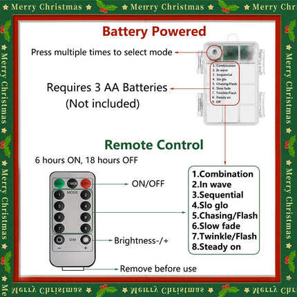 Christmas Decorations String Lights, 30 LED Copper String Lights with Remote Control & Waterproof Jingling Bell&Candy Battery Operated Fairy Lights for Indoor Outdoor, Xmas Tree Decor (Warm White)