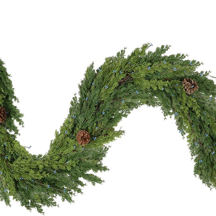 6 FT Cedar Garland - Artificial Christmas Garland with Pine Cones Berry for Christmas Decorations Holiday Seasonal Outdoor Indoor Home Decor