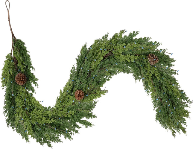6 FT Cedar Garland - Artificial Christmas Garland with Pine Cones Berry for Christmas Decorations Holiday Seasonal Outdoor Indoor Home Decor
