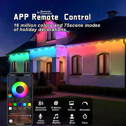 Permanent Outdoor Lights, Smart RGB Outdoor Lights with Remote & APP Control,100ft with 60 LED Eaves Lights 75 Scene Modes IP67 Waterproof for Christmas, Halloween Decor, Outdoor Decor