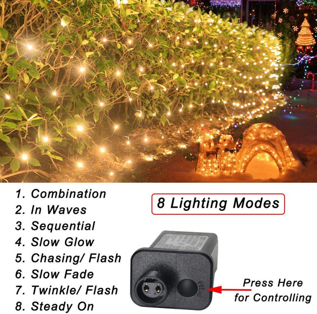 Warm White Net Lights, 360 LED Christmas Net Lights Outdoor, 21ft x 5ft Large Net Mesh String Lights, 8 Modes Twinkle Lights Connectable Plug in for Bushes Halloween Hedge Yard Garden Party Decor