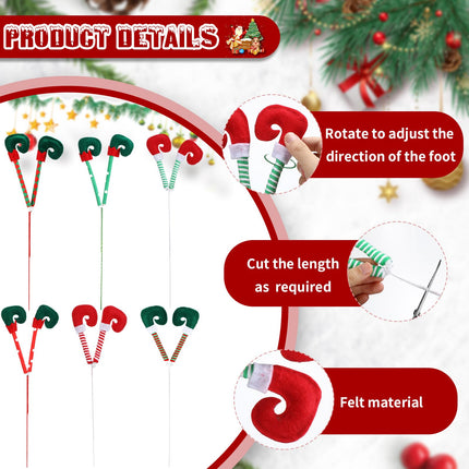 Poen 12 Pcs Christmas Elf Legs Picks 15.75 Inch Elf Feet Tree Ornaments with Fixed Wire Elf Legs Christmas Tree Decoration Striped Plush Stuffed Elf Legs Tree Topper Xmas Holiday Red Green White