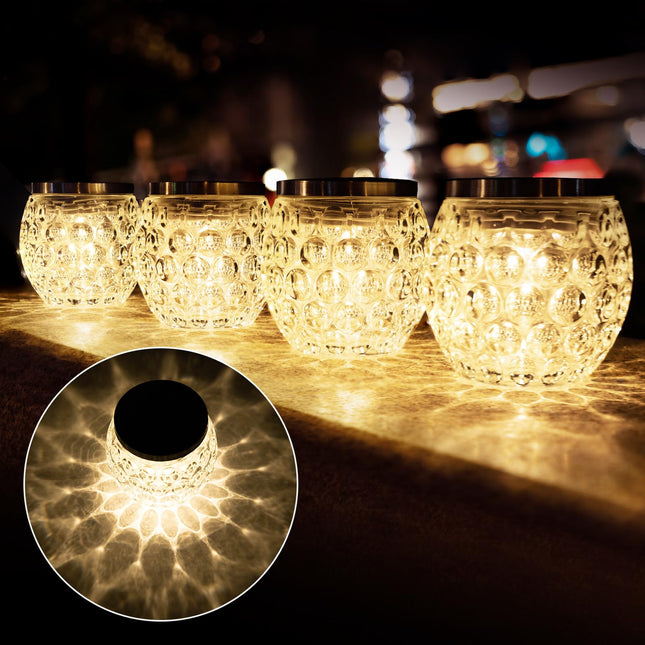 Solar Glass Ball Table Light, Warm Color Solar Powered Light, Mosaic Crackle Lamps Waterproof LED Night Light for Bedroom Yard Patio Halloween Christmas Decorations 4 Pack