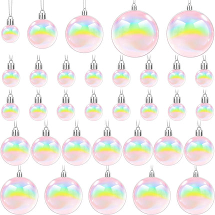 Wettarn 50 Pcs Christmas Iridescent Ornaments Balls 1.2'' 2'' 3.2'' 4'' Transparent DIY Shatterproof Hanging Christmas Rainbow Christmas Ornaments Decorations Xmas Tree Wreath Holiday Party(Pink)