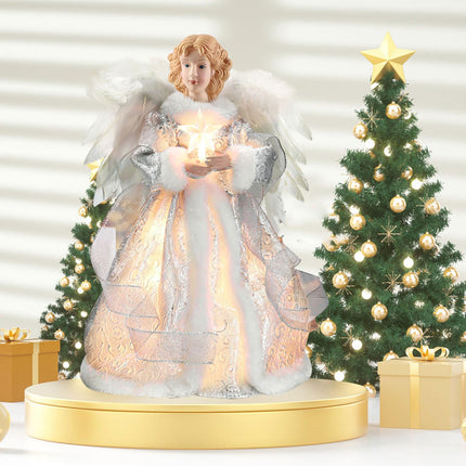 Christmas Angel Treetop Figurine, 12.6 Inch LED Christmas Treetop for Christmas Tree Ornaments, Angel Tree Topper Lighted for Christmas Tree Decorations Party Favors (Silver)