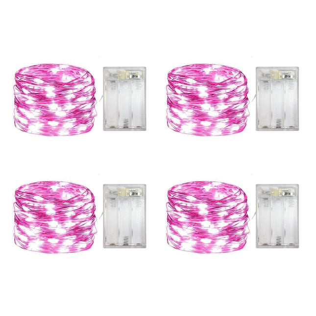 4 Pack Battery Operated Dewdrop Led Lights,Indoor Mini Fairy Lights With Timer Function,For Wedding Home Parties Christmas Holiday Decoration,6 Hours on/18 Hours Off ,30 Count LEDs,10 Feet (Pink)