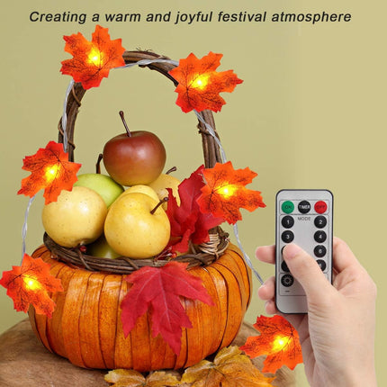 Coolrunner 2 Pack 10FT/20LED Maple Leaves String Light, Fall Garland Lights with Remote Control, Waterproof Battery Operated with 8 Modes for Home Indoor Outdoor Garden Party Decoration Thanksgiving C