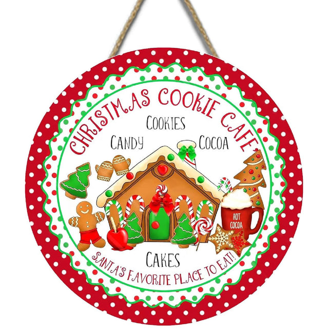 Christmas Cookie Cafe Christmas House Sign for Front Door Hanging Christmas House Sign for Porch Welcome Wood Hanging Sign Home Sign Decorations Outdoor Hangers (Christmas House)