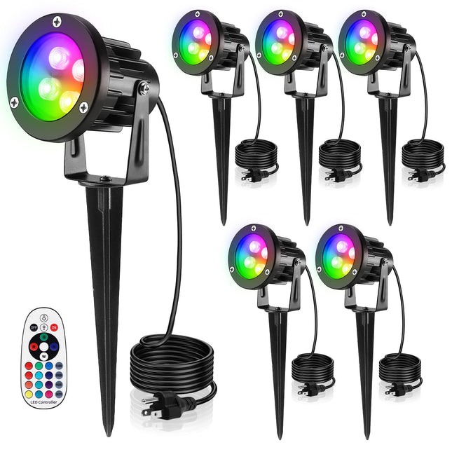 OurLeeme Landscape Lighting - 120V 8W RGB Colored Halloween Spotlight, LED Spotlights Outdoor Waterproof Yard Stake Landscape Spotlights, Christmas Spot Lights Outdoor for House Tree (6PCS)