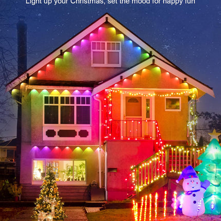 REYLAX Permanent Outdoor Lights for House, 50ft 30 RGBW LEDs Eaves Lights,Dimmable, Music Sync, IP68 Waterproof for Outdoor Decor, Daily and Holidays Accent Lighting, Work with APP & Remote Control