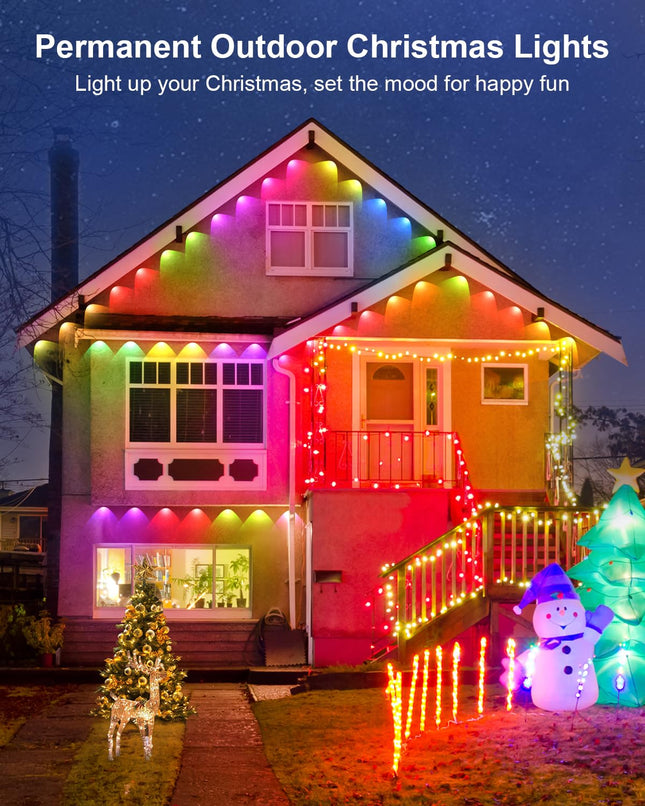 REYLAX Permanent Outdoor Lights for House, 50ft 30 RGBW LEDs Eaves Lights,Dimmable, Music Sync, IP68 Waterproof for Outdoor Decor, Daily and Holidays Accent Lighting, Work with APP & Remote Control