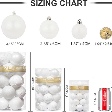 KI Store White Christmas Ball Ornaments, 34pcs 2.36-Inch, With Hooks for Tree, Wreath, Garland Decor - Holiday Decorations Included