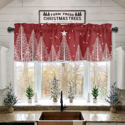 ALAGEO Christmas Tree Valances Windows Curtain Winter Snowscape Red Kitchen Valances Rod Pocket Window Treatment Short Topper Curtains for Winter Holiday Christmas Decorations 1 Panel,54 by 18 inches