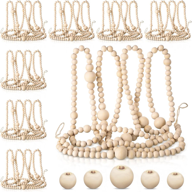 Ceenna 72 Feet Boho Christmas Wood Bead Garland Wooden Beads Garland Decor Boho Garland Coffee Table Decor for Holiday Christmas Tree Wedding Farmhouse (8 Pcs,Natural Color)