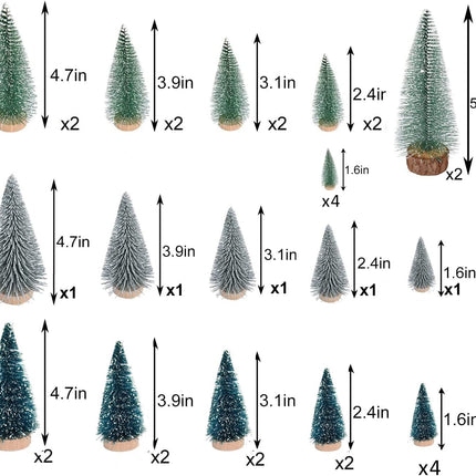 31 PCS Miniature Pine Trees Sisal Trees with Wood Base Christmas Tree Set Tabletop Trees for Miniature Scenes, Christmas Crafts Tabletop Decorecture Trees