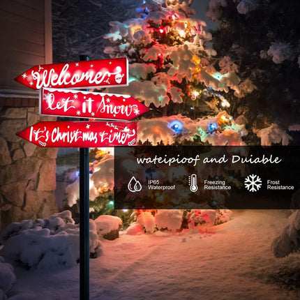 Solar Christmas Welcome Yard Sign Lights Decoration, 39" Large Waterproof Xmas Solar Pathway Lights with 24 LED Lights Christmas Time Light Up Sign Outdoor for Front Door Lawn Patio Garden Decor