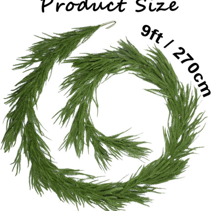 Realistic Norfolk Pine Garland Christmas Garlands, SAREAL 9ft Artificial Faux Greenery Garland for Christmas Festive Holiday Decor