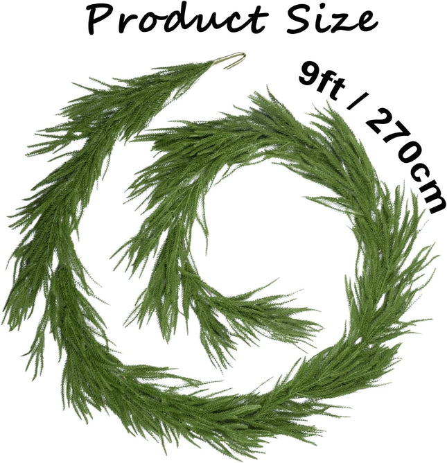 Realistic Norfolk Pine Garland Christmas Garlands, SAREAL 9ft Artificial Faux Greenery Garland for Christmas Festive Holiday Decor