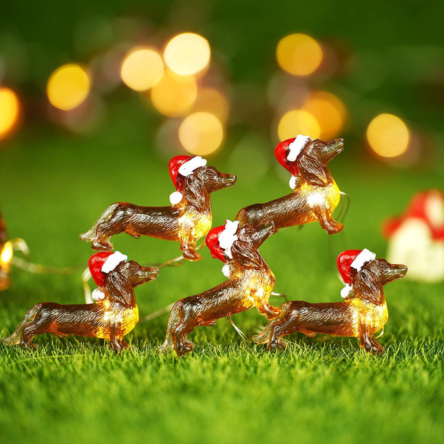 BOHON Dachshund Christmas Lights 10ft 30 LEDs Weiner Dog Christmas Decorations Fairy String Lights Battery Operated Dachshund for Indoor Party Tree Puppy Pet Themed Ornament with Remote