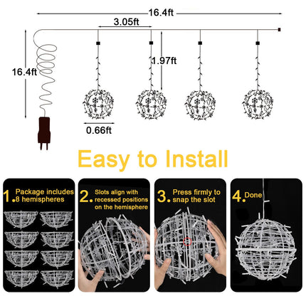 Likiyol Christmas Light Balls Outdoor 4 Pack 8" Sphere Christmas Lights with Plug, Hanging Tree Garden Globe Lights Waterproof String Lights for Yard, Patio, Porch, Party, Holiday Decor, Warm White