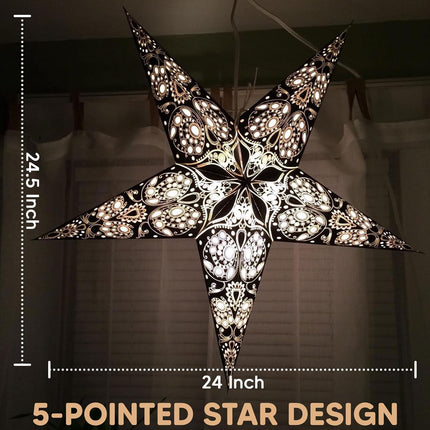 GalaxyArts Paper Star Lanterns, 24 Inch Maharani (Red) Light up Hollow Out 5-Point 3D Star Hanging Decoration for Indoor Outdoor Room Wedding Holiday Birthday Party Christmas Celebration Home Decor