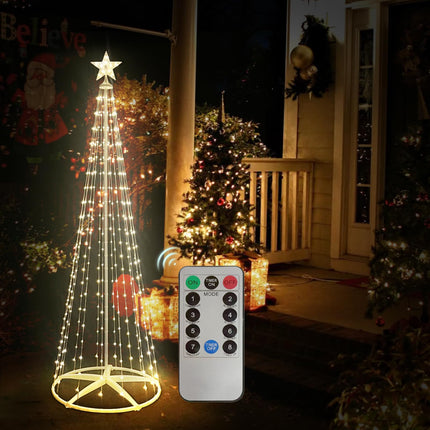 7.6FT Outdoor Christmas Tree with 330 Warm White LED Lights, Christmas Cone Tree with Remote Control, Lighted Christmas Decorations Outside for Yard Patio Garden Xmas Home Indoor Decor, Timer