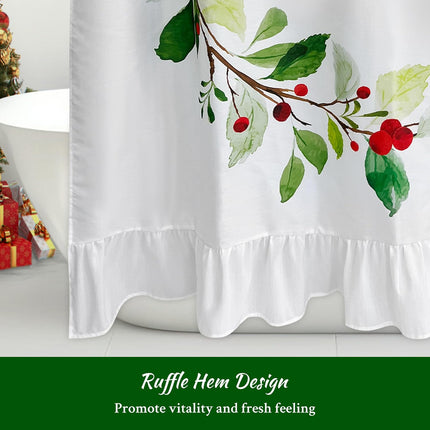 Mrs Awesome Christmas Shower Curtain for Bathroom Wreath Pattern Water Repellent Printed Fabric Shower Curtain, Festive Holiday Decoration for Bathroom, White, 72 x 72 inch
