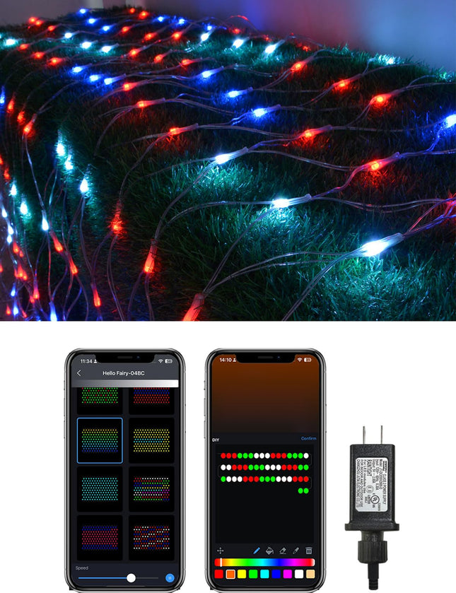 Smart Net Lights for Bushes 150LED 6ft x 4ft, DIY Lightshow RGB Halloween Mesh Lights, Connectable Waterproof with Timer Bluetooth Christmas Net Lights for Bushes Outdoor Yard Shrub Tree Decoration