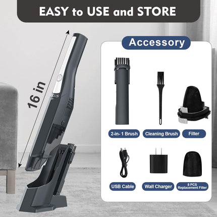 Xrexs Handheld Vacuum Cordless, Car Vacuum Cleaner High Power, 12000Pa Strong Suction Rechargeable Hand Held Vacuum, Portable Lightweight Wireless Vacuum Cleaner For Home, Office, Pet Hair Cleaning