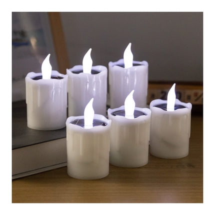 Solar Candle Light, White Light, Solar Charging Tea lamp, 6 fire Wax Lights, Suitable for Weddings, Valentine's Day, Halloween, Christmas, Garden Decoration, etc.