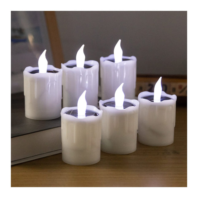 Solar Candle Light, White Light, Solar Charging Tea lamp, 6 fire Wax Lights, Suitable for Weddings, Valentine's Day, Halloween, Christmas, Garden Decoration, etc.