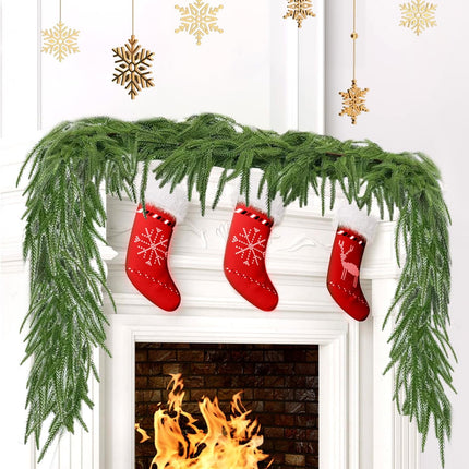 Artificial Norfolk Pine Garlands, Real Touch Winter Pine Garland, Green Artificial Greenery Garland for Table, Indoor, Mantle, Wall, Outdoor Christmas Decorations (6 FT)